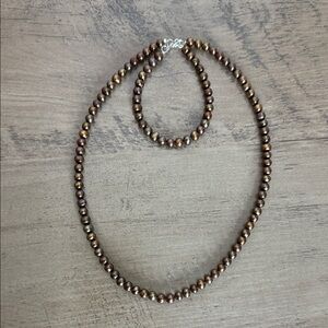Brown Freshwater Pearl Necklace and Bracelet Set - New